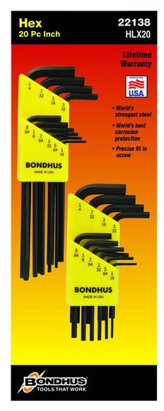 Bondhus HLX20 22138 Kľúč L (1/16-1/4)+(1/16-1/4)" INBUS 20- dielna sada