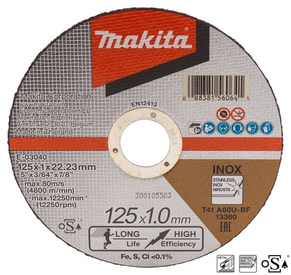 MAKITA B-12239 Rezný kotúč na INOX pr.125x1,0x22mm plochý