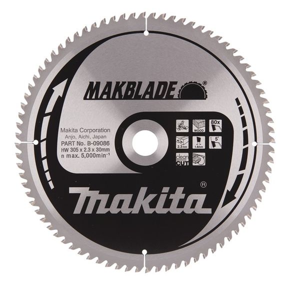MAKITA MakBlade B-09086 Kotúč pílový D 305 x 30 mm na drevo (80 TCT zubov) 2.3 mm rez