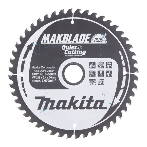 MAKITA MakBlade-Plus B-08632 Kotúč pílový D 216 x 30 mm na drevo (48 TCT zubov) 2.4 mm rez