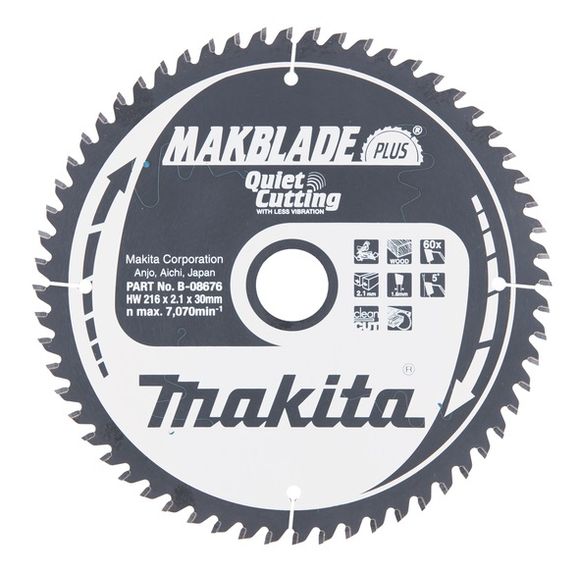 MAKITA MakBlade-Plus B-08676 Kotúč pílový D 216 x 30 mm na drevo (60 TCT zubov) 2.1 mm rez