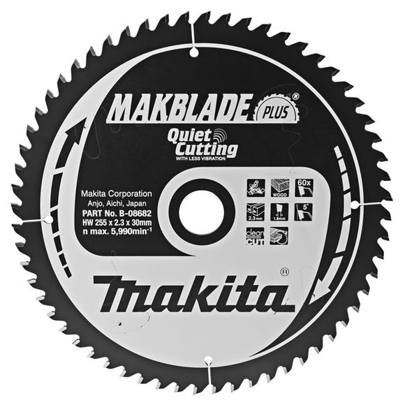 MAKITA MakBlade-Plus B-08682 Kotúč pílový D 255 x 30 mm na drevo (60 TCT zubov) 2.3 mm rez