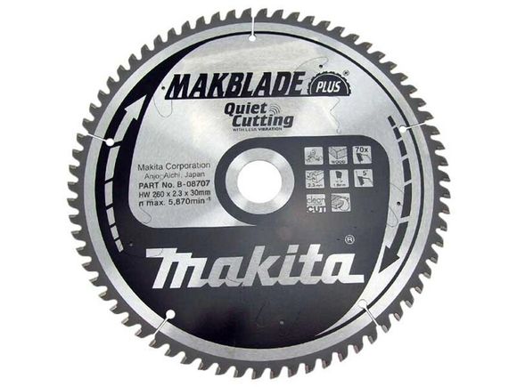 MAKITA MakBlade-Plus B-08707 Kotúč pílový D 260 x 30 mm na drevo (70 TCT zubov) 2.3 mm rez