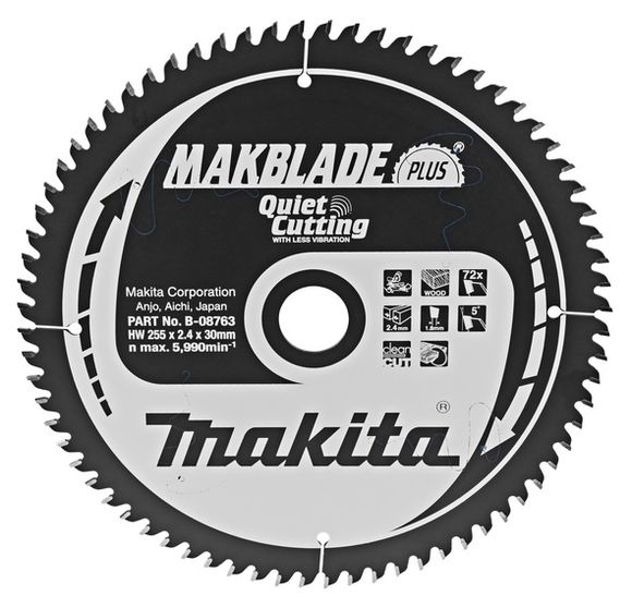 MAKITA MakBlade-Plus B-08763 Kotúč pílový D 255 x 30 mm na drevo (72 TCT zubov) 2.4 mm rez