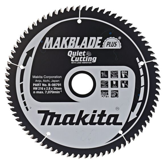MAKITA MakBlade-Plus B-08791 Kotúč pílový D 216 x 30 mm na drevo (80 TCT zubov) 2.8 mm rez
