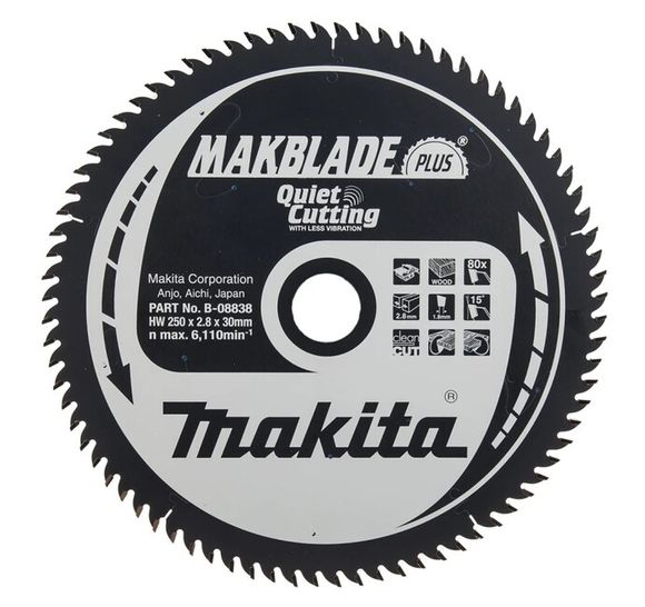 MAKITA MakBlade-Plus B-08838 Kotúč pílový D 250 x 30 mm na drevo (80 TCT zubov) 2.8 mm rez