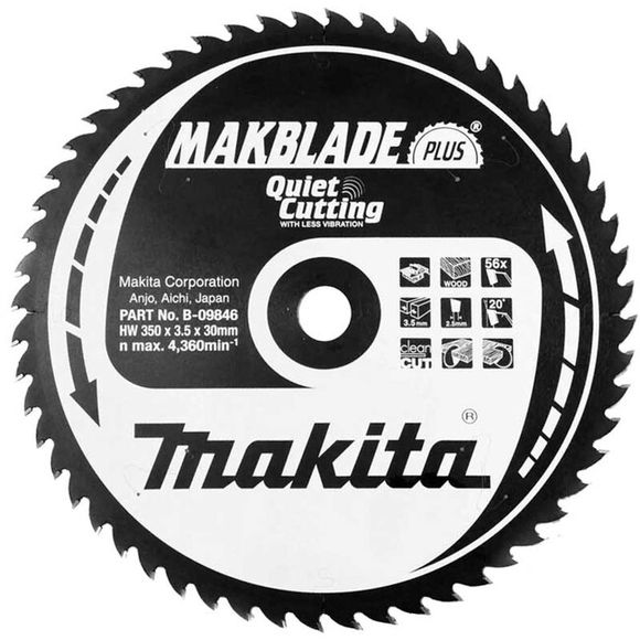 MAKITA MakBlade-Plus B-09846 Kotúč pílový D 350 x 30 mm na drevo (56 TCT zubov) 3.5 mm rez