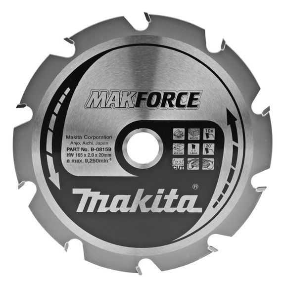 MAKITA MakForce B-08159 Kotúč pílový D 165 x 20 mm na drevo (10 TCT zubov) 2.0 mm rez