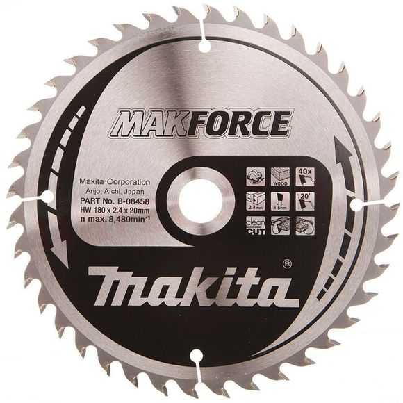 MAKITA MakForce B-08458 Kotúč pílový D 180 x 20 mm na drevo (40 TCT zubov) 2.4 mm rez