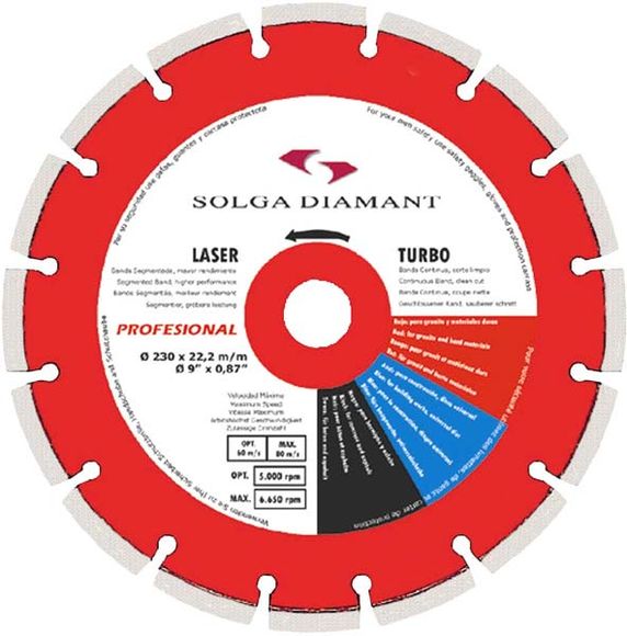 SOLGA LASER 13356115 Kotúč diamantový - rezací D 115mm na tvrdé materiály suchý rez pre ručné náradie PROFI
